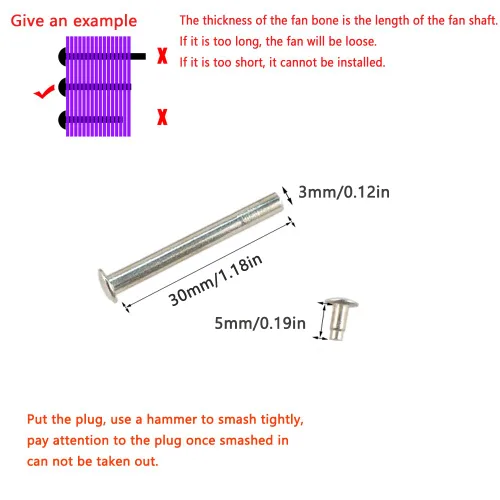 Miniatura 2 de Paquete de 8 ventiladores de mano plegables para remaches de eje de ventilador de mano, kit de reparación de clavos y tuercas de 1.181 in/1.18