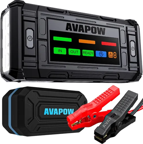 AVAPOW TJ18 5000A batería arrancador portátil con pantalla HD de 4 pulgadas, PD de 18 W, carga rápida, caja de salto de 12 V, arrancador de batería