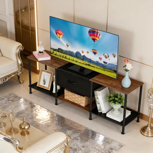 Miniatura 3 de Vrisa Soporte de TV para TV de 50/55 pulgadas con almacenamiento abierto con cajón de tela, organización de almacenamiento, soportes de TV para sala