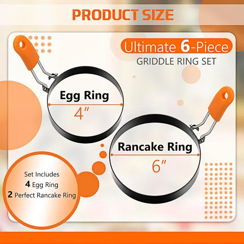 Miniatura 2 de Patelai Juego de 6 piezas de anillos para huevos y panqueques profesionales, moldes para huevos fritos de acero inoxidable, moldeadores