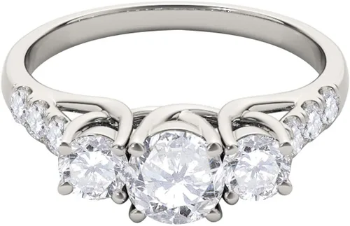Miniatura 3 de MauliJewels 0.50 Ct. Three-Stone Diamond Engagement Ring - Halo Round Cut Classic Design in 14K Solid White Yellow Rose Gold for Women