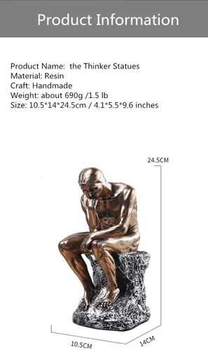 Miniatura 7 de Estatuas de pensador creativo individual para decoración de sala de estar, 9.6 pulgadas de alto (argentado)