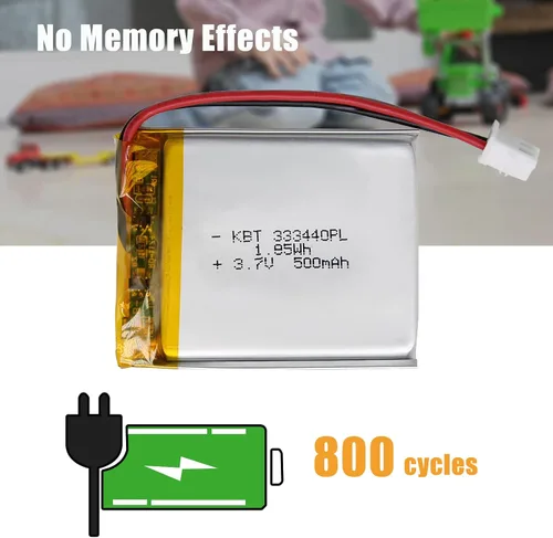 Miniatura 4 de Batería de polímero de litio KBT 3.7V 500mAh: 333440 Reemplazo de baterías de iones de litio recargables con conector JST 2.54 para grabadora