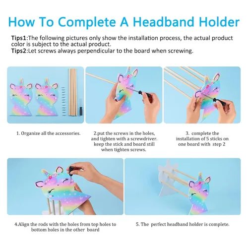 Miniatura 7 de Organizador de diademas para niñas Basumee con soporte para arcoíris y unicornio, soporte para diademas y aros de pelo, exhibidor de diademas, AZUL