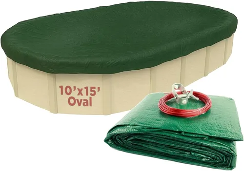 Buffalo Blizzard Cubierta ovalada de lujo para piscina de invierno de 10 x 15 pies, verde/negro, para cerrar piscinas sobre el suelo, fácil de