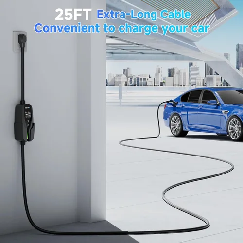Miniatura 5 de SEGUMA Cargador EV de Nivel 2, Cargadores de Coche Eléctrico de 40 Amperios, Cable de 25 Pies con Enchufe NEMA 14-50, Corriente Ajustable, Retardo