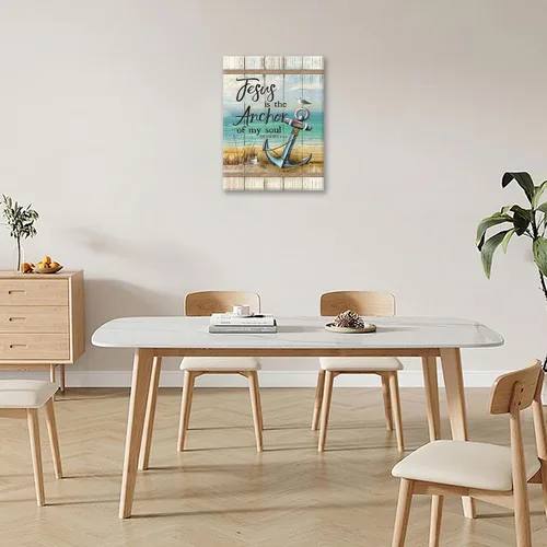 Miniatura 4 de Arte de pared de ancla de playa cristiana, escritura náutica costera, lienzo impreso con versículos de la Biblia, cuadros enmarcados, regalos