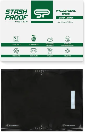 Bolsas de sellado al vacío de 15 x 20 pulgadas (50 unidades) de 5.5 mil (negro y negro) – Sin BPA de grado comercial para almacenamiento, bolsa