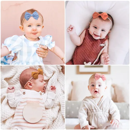 Miniatura 3 de Jesries 30 diademas para bebé, lazos para el pelo para niñas, diademas de nailon con lazos de lino, accesorios para la cabeza hechos a mano