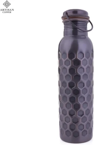 Miniatura 6 de Artisan Copper - Botella de cobre 100% puro (32 onzas) con cepillo de madera, botella de agua hecha a mano, acabado martillado, a prueba de fugas