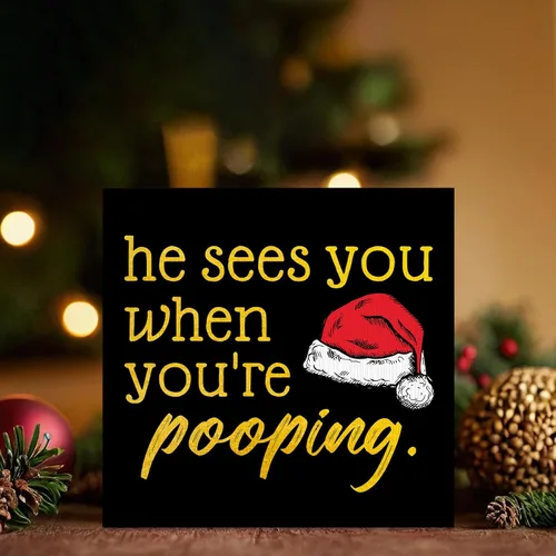 Miniatura 2 de El Te Ve Cuando Estás Haciendo Popó Letrero, Divertidos Adornos Navideños, Decoración Navideña para Baño, Letrero Navideño, Letrero Navideño