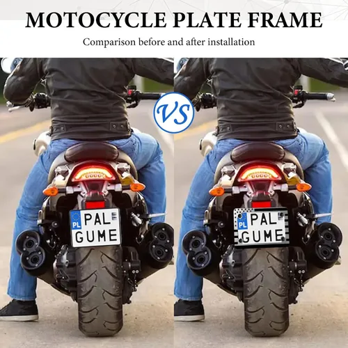 Miniatura 6 de Marco de placa de matrícula de bandera americana negra para motocicleta - 4 agujeros de acero inoxidable mate con franja patriótica, soporte