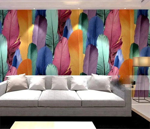 Miniatura 3 de QIHANG - Papel tapiz de imitación moderno con plumas de pavo real 3D, fondo de TV KTV, multicolor, 1.73 pies de ancho x 32.8 pies de largo For