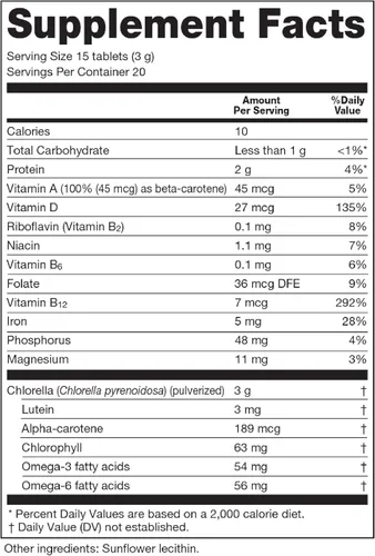 Miniatura 2 de Sun Chlorella Suplemento superalimento de algas verdes de 200 mg - Pared celular pulverizada - Clorofila, CGF, B12 activo, hierro, proteína, sin OMG