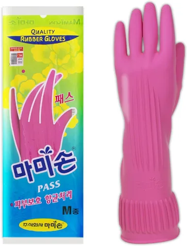 Utensilios de cocina Mamison - Guantes de goma de calidad, color rosa, talla M, guantes de goma impermeables, 1 par, marca coreana para el hogar y