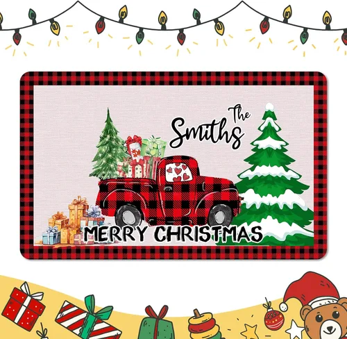 Miniatura 21 de Tapete personalizado de bienvenida de Navidad para entrada al aire libre con nombre, tapete de puerta de Navidad personalizado para Navidad, tapete