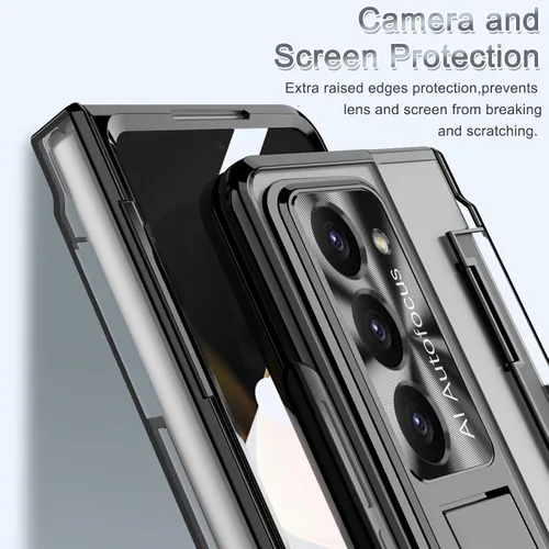 Miniatura 4 de NINKI Funda compatible con Samsung Galaxy Z Fold 5 5G con S Pen y protección de bisagra, cubierta transparente chapada de lujo transparente con Negro