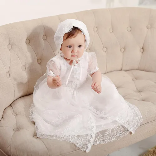 Miniatura 3 de Vestido de bautismo para niña, 3 piezas, bordado, formal, para fiesta, boda