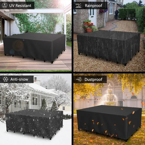 Miniatura 7 de Juego de fundas impermeables para muebles de patio al aire libre, fundas para mesa de comedor de jardín 600D, 42 pulgadas de largo x 34 pulgadas