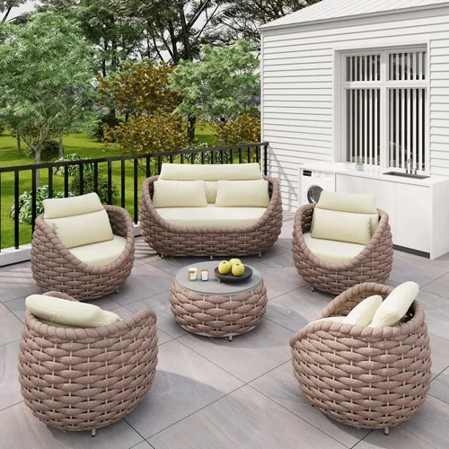 Miniatura 34 de Juego de muebles de patio de 4 piezas ensamblado, conjunto de sofá de conversación para exteriores de cuerda tejida a mano - Sofá de aluminio Cuerda