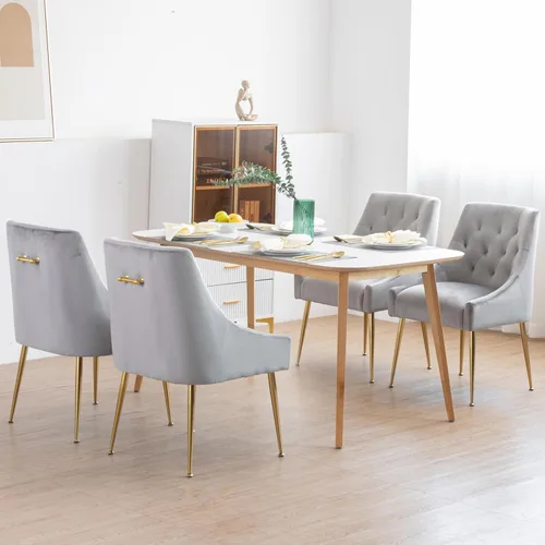 Miniatura 17 de Juego de 2 sillas de comedor modernas, sillas de mediados de siglo con cojines de 5.12 pulgadas y patas doradas, sillas de comedor tapizadas