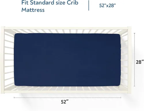 Miniatura 6 de Sábanas impermeables para cuna para niños, paquete de 2, sábana bajera para cuna neutra de 52 x 28 pulgadas para cuna estándar y colchón de cama