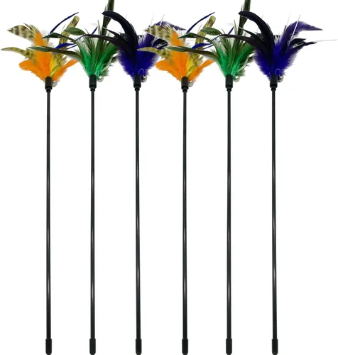 Miniatura 7 de Juguete de varita para gatos, 6 piezas interactivas para gatos, varita de plumas para gatos de interior (A)