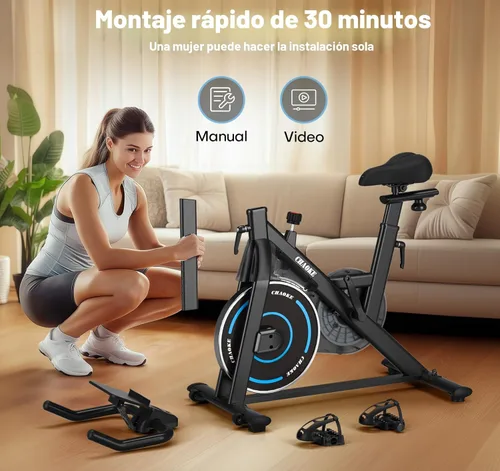 Miniatura 7 de CHAOKE - Bicicleta estática silenciosa, resistencia magnética, capacidad de 300 libras, para el hogar, compatible con aplicaciones, bicicleta