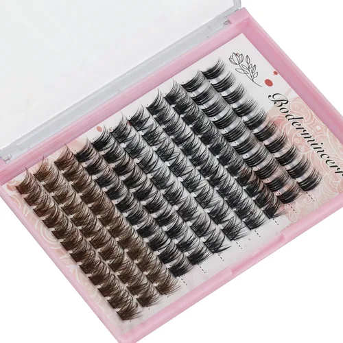 Miniatura 3 de Bodermincer Rizo D, 5 estilos, pestañas postizas de injerto segmentado mixto, pestañas individuales en racimo de pestañas negras, pestañas