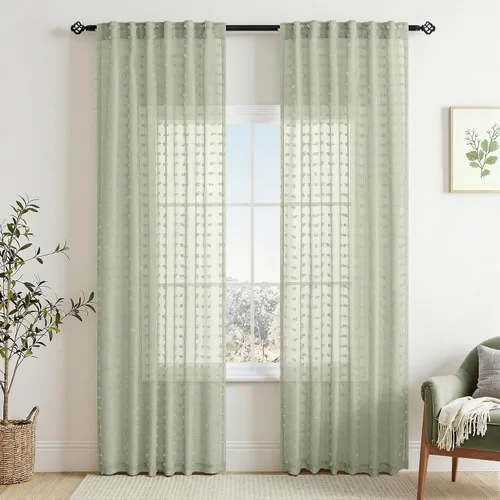 Miniatura 22 de Cortinas Beige Semitransparentes de 63 Pulgadas de Largo para Dormitorio, Sala de Estar, Guardería Infantil, Ventana con Diseño de Pompón