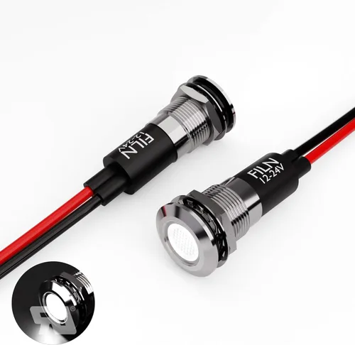 Miniatura 28 de 2 piezas de 12 mm (1/2") Luz indicadora LED blanca, lámpara de señal impermeable de metal, 5 V, 12 V, 24 V, IP67, luz de tablero para piloto