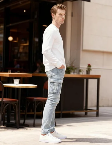 Miniatura 3 de Pantete Jeans cargo para hombre, ajustados, elásticos, de pierna recta, jeans ajustados a la moda con múltiples bolsillos