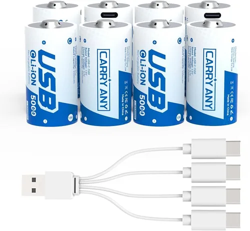 Miniatura 9 de Paquete de 4 baterías recargables de litio C, baterías de celda C/lr14 de 1.5 V con cable de carga USB-C, alta capacidad de 5000 mWh, batería