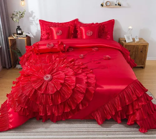 Tache HY4174-Q - Edredón victoriano romántico y romántico con volantes y rosas rojas brillantes
