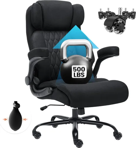 Miniatura 11 de Silla de oficina grande y alta de 500 libras, soporte lumbar ajustable para dolor de espalda, asiento extra ancho, silla de oficina ejecutiva, Negro