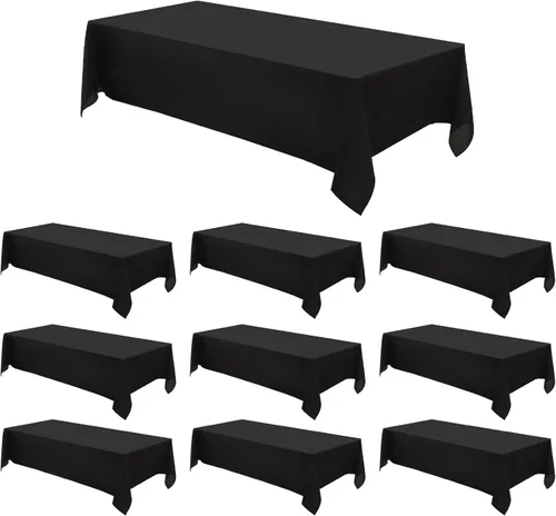 Miniatura 12 de Manteles rectangulares de 60 x 120 pulgadas, paquete de 2 manteles negros para 6 pies, lavables, decorativos, de lino y poliéster, para mesa