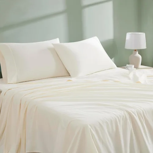 Linen Closet Juego de 4 piezas de sábanas de 100% algodón orgánico tamaño completo, tejido de percal, crujiente, fresco, suave y duradero, sábanas