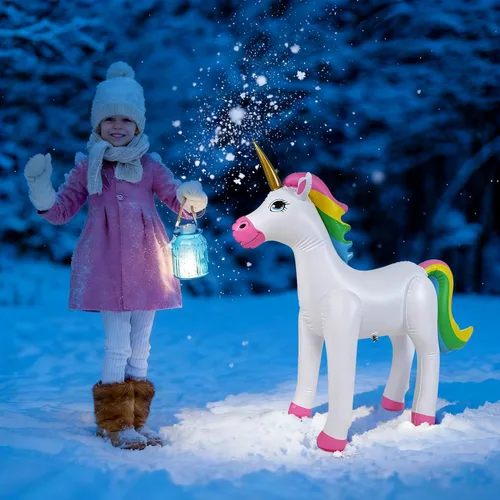 Miniatura 6 de Jet Creations Unicornio arcoíris inflable de pie, ideal para piscina, decoración de fiestas, cumpleaños, 40 pulgadas de largo x 30 pulgadas de alto