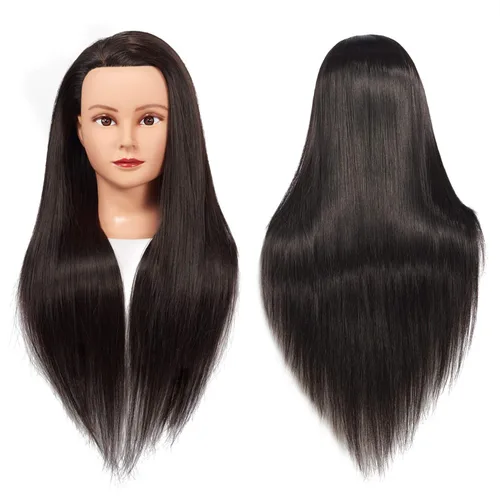 Miniatura 9 de Cabeza de Entrenamiento 26"-28" Cabeza de Maniquí para Peinado Maniquí de Cosmetología Cabeza de Muñeca Cabello de Fibra Sintética Modelo de Multi