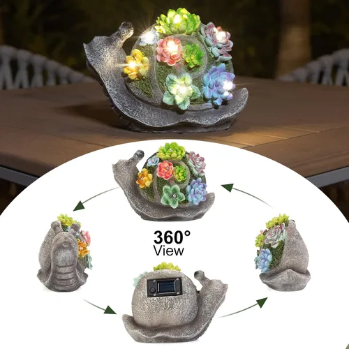 Miniatura 3 de pearlstar Estatuas de jardín, estatua solar de caracoles, decoración de jardín, bonitas figuras de caracoles de resina con 7 luces solares LED