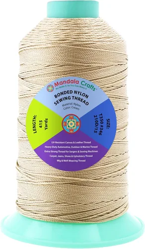 Miniatura 148 de Mandala Crafts - Hilo de nailon para coser cuero, tapicería, mezclilla y para trenzar el pelo; resistente, 1500 yardas, tamaño 69 T70 Marrón