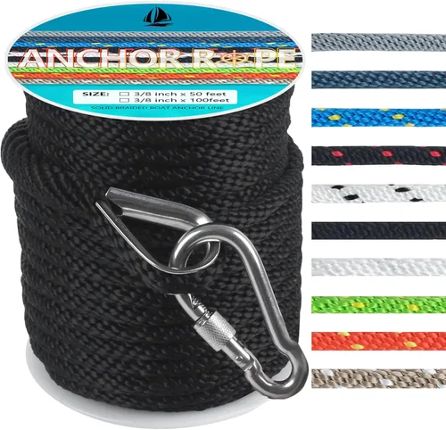 Miniatura 39 de Cuerda de anclaje de 3/8 de pulgada y 100 pies, cuerda de anclaje para barco, trenza sólida MFP, línea de anclaje con dedal de acero inoxidable 316