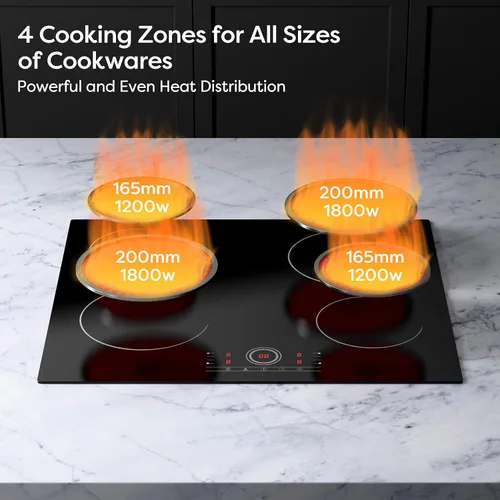 Miniatura 3 de Placa de cocina eléctrica de 4 quemadores, CDV 24 pulgadas, estufa eléctrica incorporada, estufa radiante de 220-240 V con bloqueo para niños
