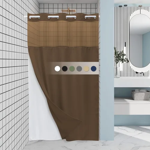 Miniatura 30 de EUTXL Cortina de ducha beige sin gancho con forro a presión, cortinas de ducha de tejido gofre de 230 GSM para baño, 54 pulgadas de ancho x 80