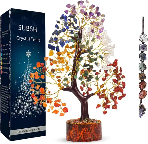 Miniatura 11 de Árbol de la vida de cristal amatista de 10-12 pulgadas con 2 colgantes de chakra – Bonsái de cristal sanador, árbol del dinero para energía