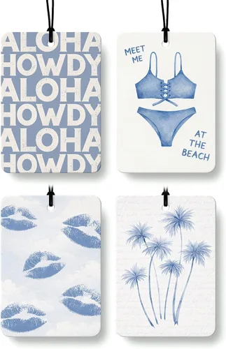 Miniatura 22 de Blue Coastal Beach Orange Car Air Freshener 4 Pcs, Summer Blue Bikini Starfish Palm Tree Round Hanging Air Freshener for Cars Closet Drawer Books