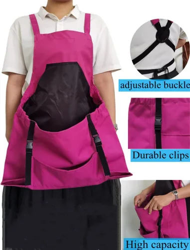 Miniatura 2 de Taoke Delantal de jardinería Oxford impermeable con bolsillos, con correa ajustable y bolsillo para cosecha, regalo para mujeres/hombres Rosa Rojo