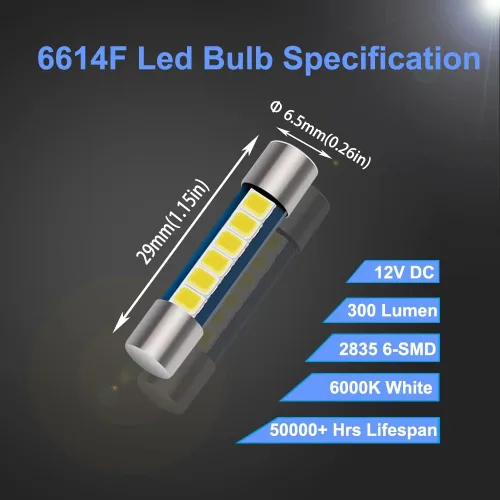 Miniatura 2 de Bombilla LED Festoon de 1.102 in y 1.142 in para automóvil, 6614F 6612F, 1.15 pulgadas 6SMD 2835 chips 6641 LED bombilla para interior de automóvil