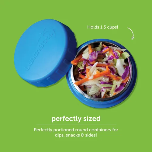 Miniatura 2 de LunchBots recipientes redondos a prueba de derrames, de 4 oz. Frasco inoxidable contenedor de refrigerios., juego de 2, Azul