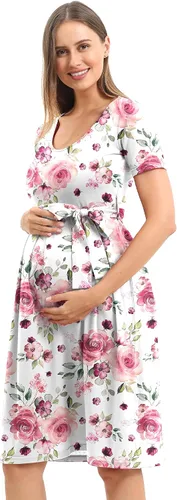 SUNNYBUY Vestido de maternidad para mujer, vestido de maternidad casual, vestido de embarazo, longitud hasta la rodilla con cinturón